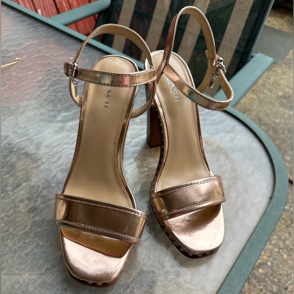 Gorgeous Like New Coach Rose Gold Sexy Silver Studded Balls Chunky Heel - Picture 10 of 17